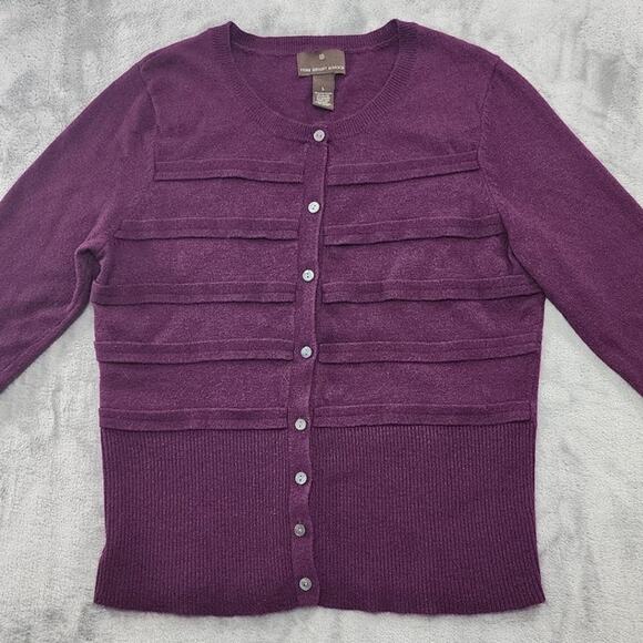 Fenn Wright Manson Sweater Women L Purple Angora Wool Blend Crop Sleeve Cardigan - Picture 2 of 8